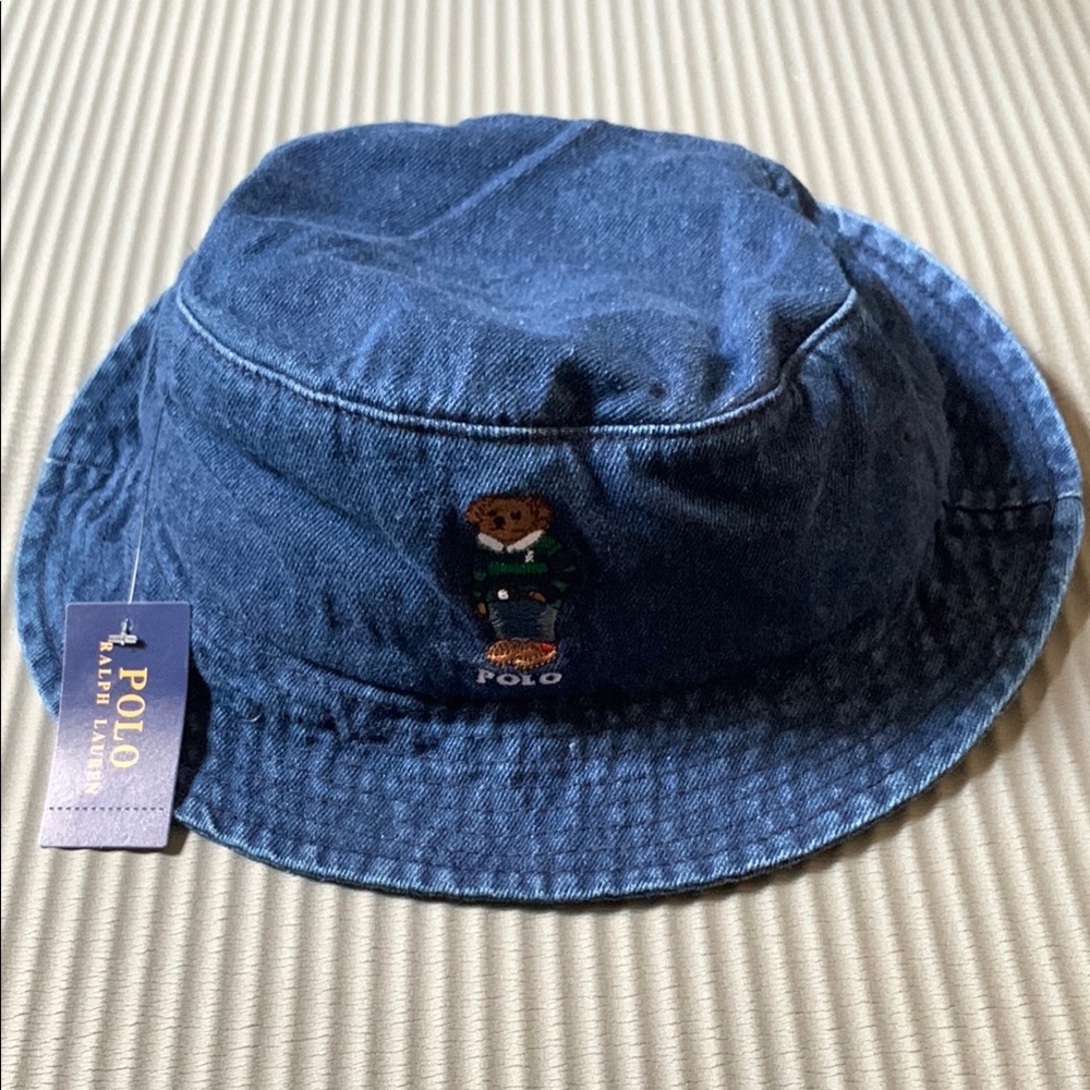 Ralph Lauren Blue Denim Bucket Hat with Embroidered Logo
